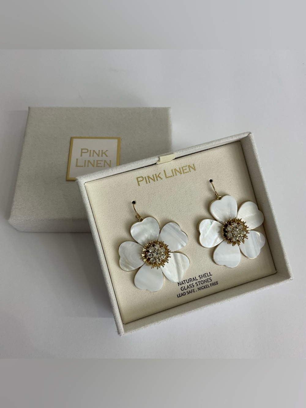 Pink Linen Natural Shell Flower Earrings